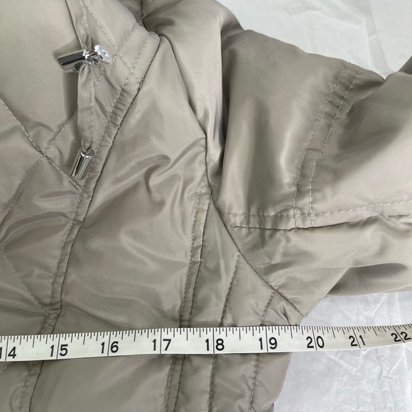 London Fog Diamond Quilt Puffer Jacket Size S Beige Taupe Detachable Hood - Picture 11 of 13